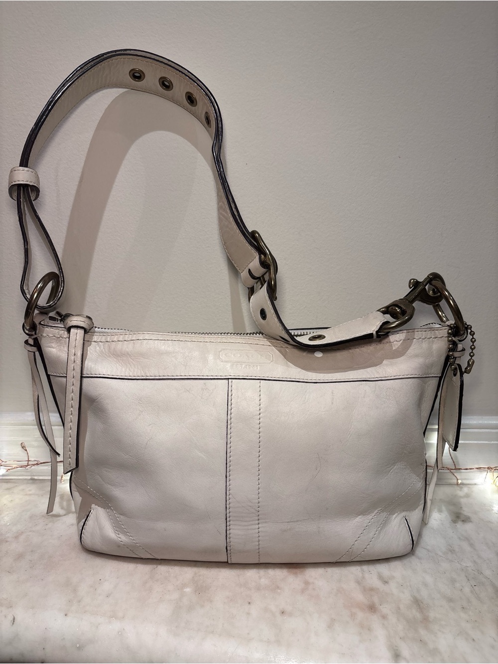 Coach Y2K Ivory Leather Shoulder Bag